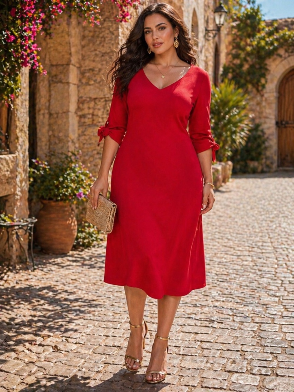 Calvin Klein Vibrant Red Long Sleeve Dress